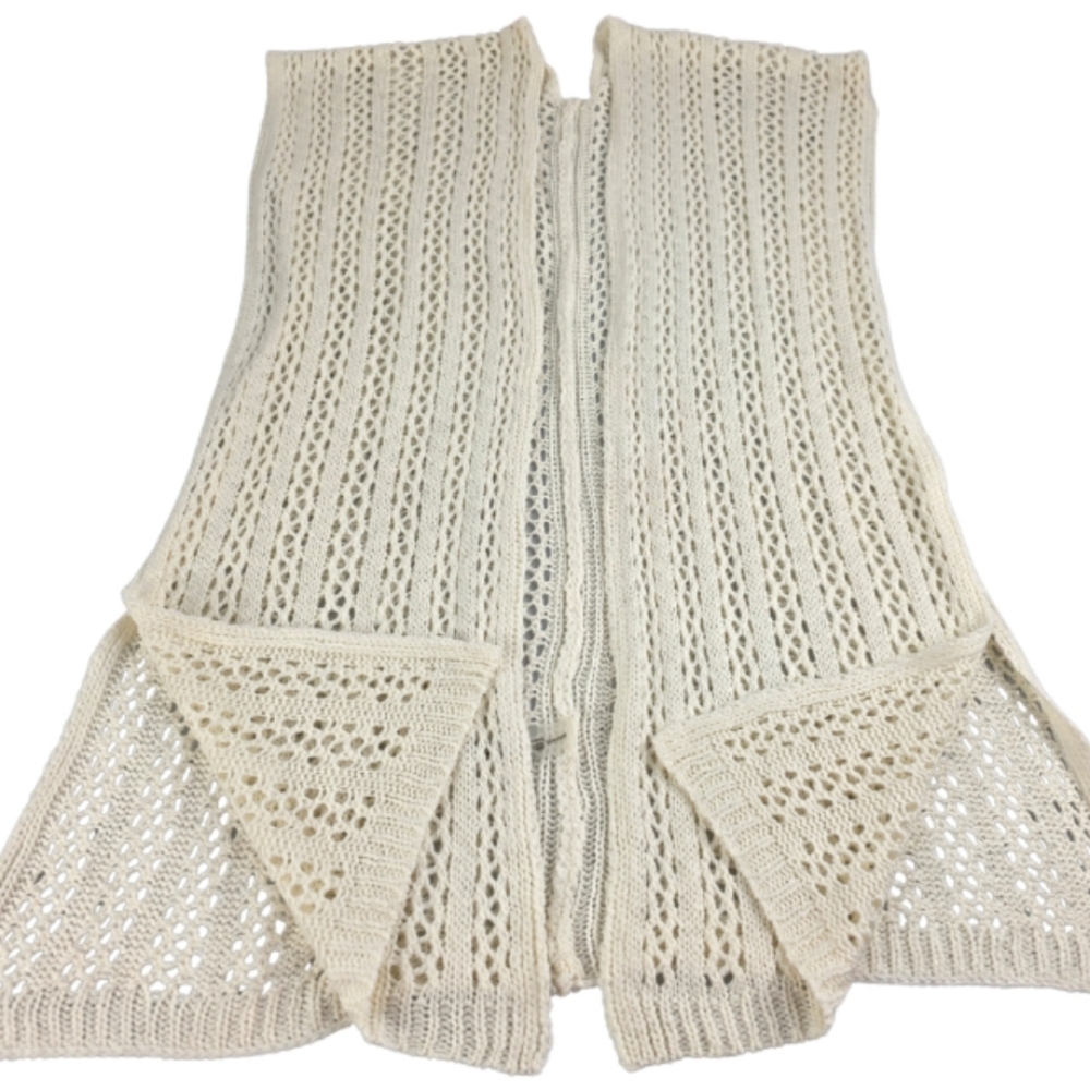 Ruana Knit Crochet Sleeveless Sweater OS One Size Ivory Stretch Boho 2808-BA